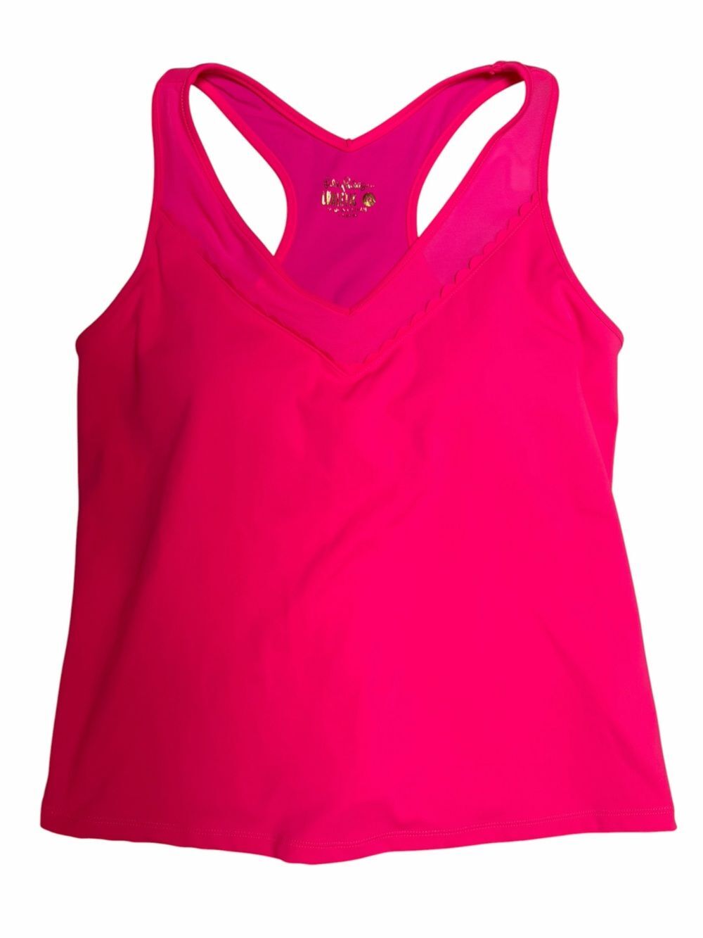 Lilly Pulitzer Luxeletic Euclid Scalloped Bra Tank Top in Pink Grenadine- Size M - Picture 6 of 12